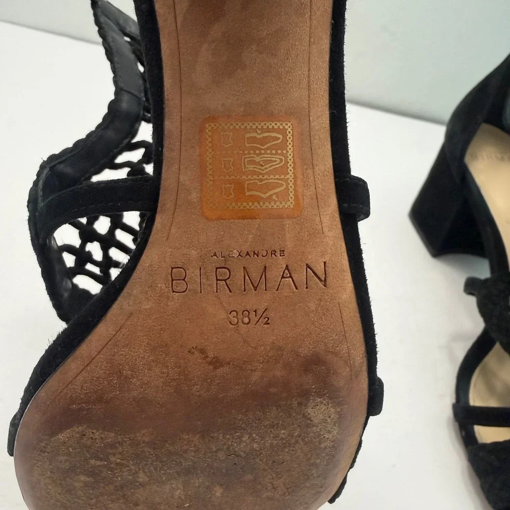 Alexandre Birman‎ Black Suede Leather Braided Strappy Heel Sandals Size 38.5